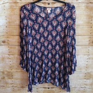 Mossimo Navy Boho Tunic Dress Bell Sleeves SZ XXL
